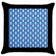 Blue White  Abstract Pattern Throw Pillow Case (black) by BrightVibesDesign