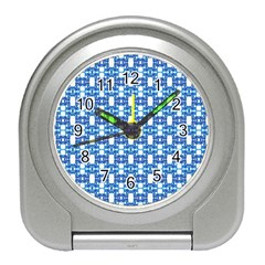 Blue White  Abstract Pattern Travel Alarm Clock by BrightVibesDesign