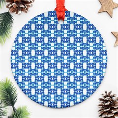 Blue White  Abstract Pattern Round Ornament (two Sides) by BrightVibesDesign