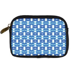 Blue White  Abstract Pattern Digital Camera Leather Case by BrightVibesDesign