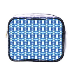 Blue White  Abstract Pattern Mini Toiletries Bag (one Side) by BrightVibesDesign