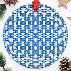 Blue White  Abstract Pattern Round Filigree Ornament (two Sides) by BrightVibesDesign