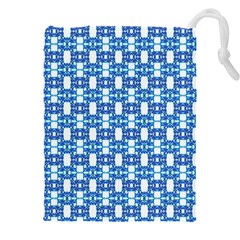 Blue White  Abstract Pattern Drawstring Pouch (4xl) by BrightVibesDesign