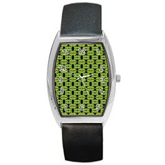 Green Black Abstract Pattern Barrel Style Metal Watch by BrightVibesDesign