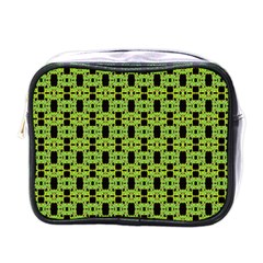 Green Black Abstract Pattern Mini Toiletries Bag (one Side) by BrightVibesDesign