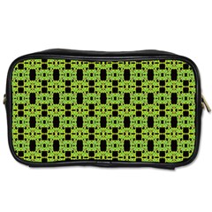 Green Black Abstract Pattern Toiletries Bag (two Sides) by BrightVibesDesign