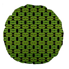 Green Black Abstract Pattern Large 18  Premium Round Cushions by BrightVibesDesign