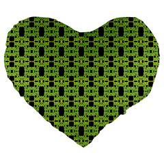 Green Black Abstract Pattern Large 19  Premium Heart Shape Cushions by BrightVibesDesign