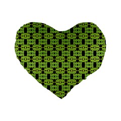 Green Black Abstract Pattern Standard 16  Premium Flano Heart Shape Cushions by BrightVibesDesign