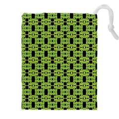 Green Black Abstract Pattern Drawstring Pouch (4xl) by BrightVibesDesign