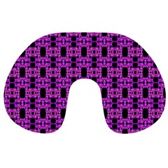 Pink Black Abstract Pattern Travel Neck Pillow by BrightVibesDesign