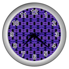 Purple Black Abstract Pattern Wall Clock (silver) by BrightVibesDesign