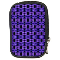 Purple Black Abstract Pattern Compact Camera Leather Case by BrightVibesDesign