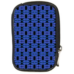 Blue Black Abstract Pattern Compact Camera Leather Case by BrightVibesDesign