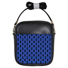 Blue Black Abstract Pattern Girls Sling Bag by BrightVibesDesign