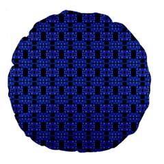 Blue Black Abstract Pattern Large 18  Premium Flano Round Cushions by BrightVibesDesign