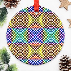 Colorful Circle Abstract White Brown Blue Yellow Ornament (round) by BrightVibesDesign