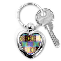 Colorful Circle Abstract White Brown Blue Yellow Key Chain (heart) by BrightVibesDesign