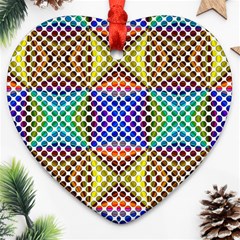 Colorful Circle Abstract White Brown Blue Yellow Heart Ornament (two Sides) by BrightVibesDesign