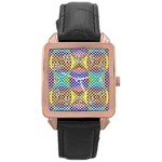 Colorful Circle Abstract White Brown Blue Yellow Rose Gold Leather Watch  Front