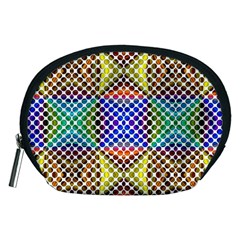 Colorful Circle Abstract White Brown Blue Yellow Accessory Pouch (medium) by BrightVibesDesign