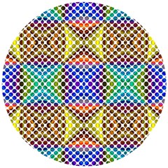 Colorful Circle Abstract White Brown Blue Yellow Wooden Puzzle Round by BrightVibesDesign