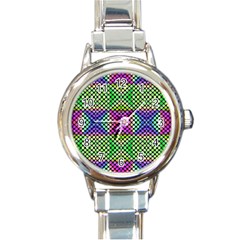 Bright  Circle Abstract Black Green Pink Blue Round Italian Charm Watch by BrightVibesDesign