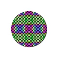 Bright  Circle Abstract Black Green Pink Blue Rubber Coaster (round)  by BrightVibesDesign