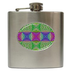 Bright  Circle Abstract Black Green Pink Blue Hip Flask (6 Oz) by BrightVibesDesign