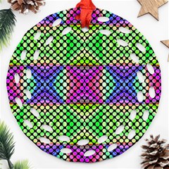 Bright  Circle Abstract Black Green Pink Blue Round Filigree Ornament (two Sides) by BrightVibesDesign