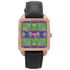 Bright  Circle Abstract Black Green Pink Blue Rose Gold Leather Watch  by BrightVibesDesign