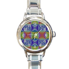 Bright Circle Abstract Black Blue Yellow Red Round Italian Charm Watch by BrightVibesDesign