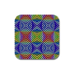 Bright Circle Abstract Black Blue Yellow Red Rubber Square Coaster (4 Pack)  by BrightVibesDesign