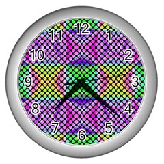 Bright  Circle Abstract Black Pink Green Yellow Wall Clock (silver) by BrightVibesDesign