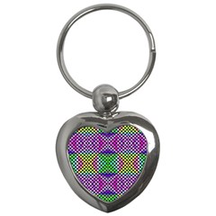 Bright  Circle Abstract Black Pink Green Yellow Key Chain (heart) by BrightVibesDesign