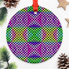 Bright  Circle Abstract Black Pink Green Yellow Round Ornament (two Sides) by BrightVibesDesign