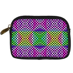 Bright  Circle Abstract Black Pink Green Yellow Digital Camera Leather Case by BrightVibesDesign