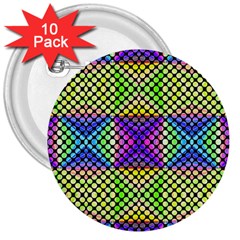 Bright  Circle Abstract Black Yellow Purple Green Blue 3  Buttons (10 Pack)  by BrightVibesDesign