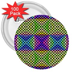 Bright  Circle Abstract Black Yellow Purple Green Blue 3  Buttons (100 Pack)  by BrightVibesDesign