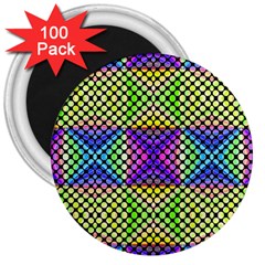 Bright  Circle Abstract Black Yellow Purple Green Blue 3  Magnets (100 Pack) by BrightVibesDesign