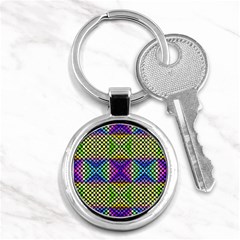 Bright  Circle Abstract Black Yellow Purple Green Blue Key Chain (round) by BrightVibesDesign