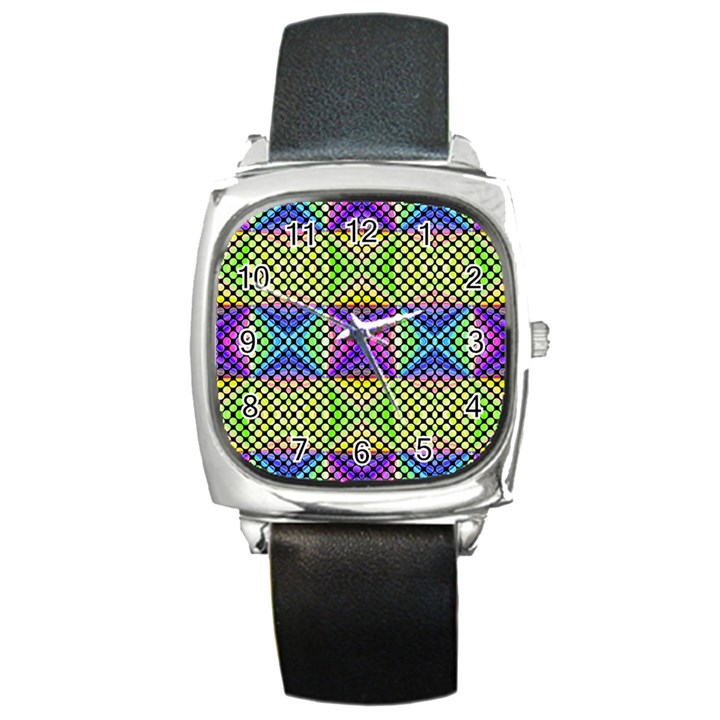 Bright  Circle Abstract Black Yellow Purple Green Blue Square Metal Watch