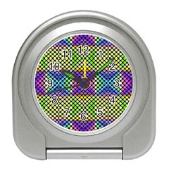 Bright  Circle Abstract Black Yellow Purple Green Blue Travel Alarm Clock by BrightVibesDesign