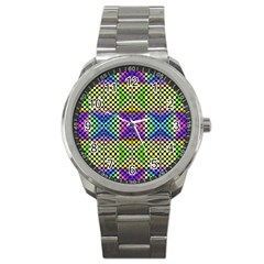 Bright  Circle Abstract Black Yellow Purple Green Blue Sport Metal Watch by BrightVibesDesign