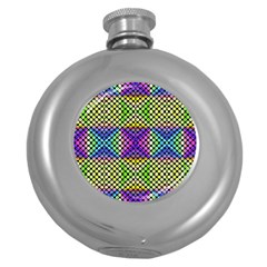 Bright  Circle Abstract Black Yellow Purple Green Blue Round Hip Flask (5 Oz) by BrightVibesDesign