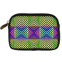 Bright  Circle Abstract Black Yellow Purple Green Blue Digital Camera Leather Case by BrightVibesDesign