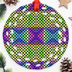 Bright  Circle Abstract Black Yellow Purple Green Blue Round Filigree Ornament (two Sides) by BrightVibesDesign