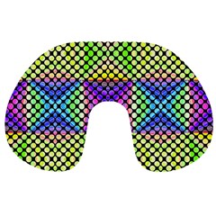 Bright  Circle Abstract Black Yellow Purple Green Blue Travel Neck Pillow by BrightVibesDesign