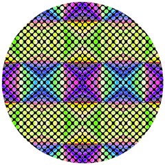 Bright  Circle Abstract Black Yellow Purple Green Blue Wooden Puzzle Round by BrightVibesDesign