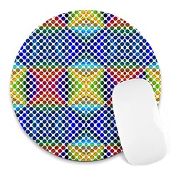 Colorful Circle Abstract White  Blue Yellow Red Round Mousepads by BrightVibesDesign